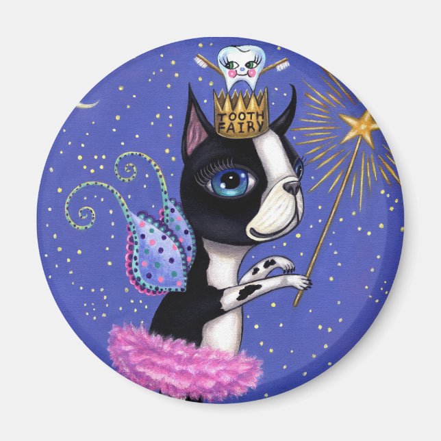 Tooth Fairy Dog Boston Terrier Pink Tutu Crown Magnet (Front)