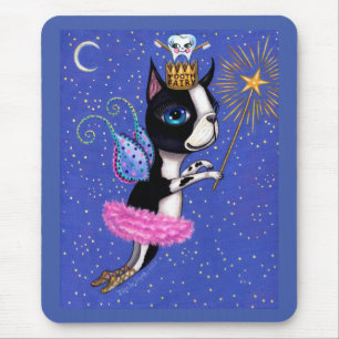 Tooth Fairy Dog Boston Terrier Pink Tutu Crown Mouse Pad