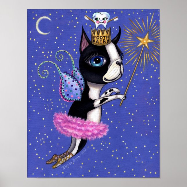 Tooth Fairy Dog Boston Terrier Pink Tutu Crown Poster (Front)