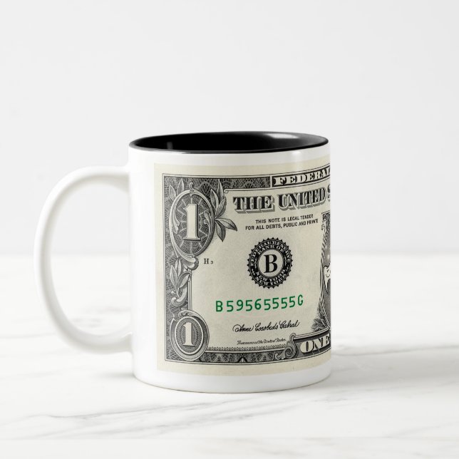 Tooth Fairy Dollar Bill Two-Tone Coffee Mug (Left)