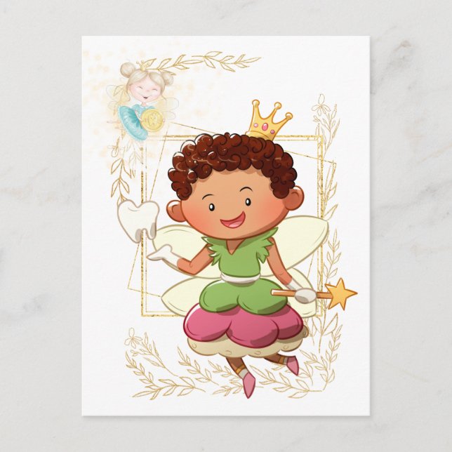 Tooth fairy letter | boy prince and princess gold postcard (Front)