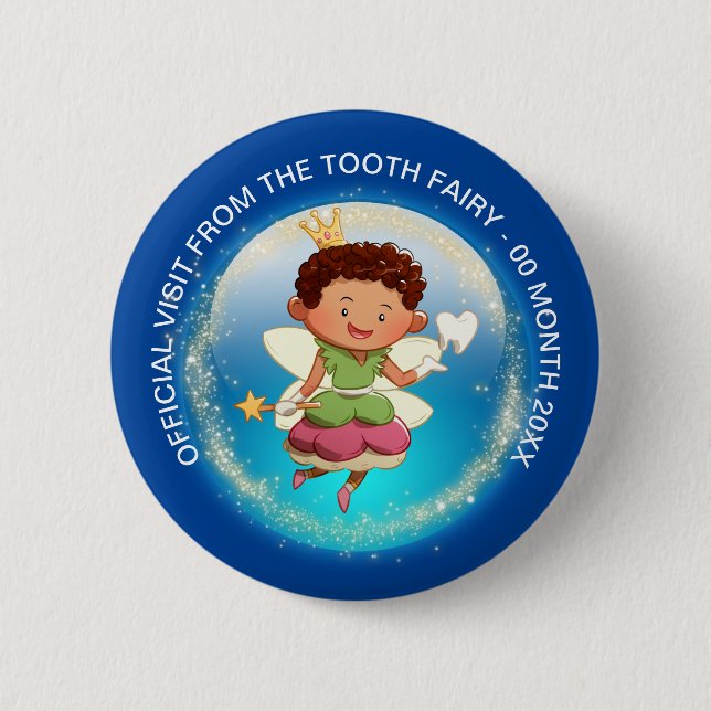Tooth fairy prince with wand tooth gold crown butt 6 cm round badge (Front)