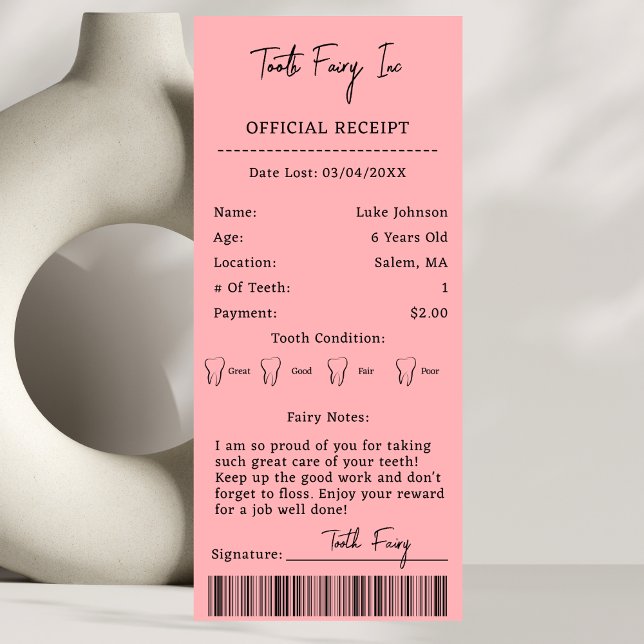 Tooth Fairy Receipt Certificate First Tooth Lost Invitation (Creator Uploaded)