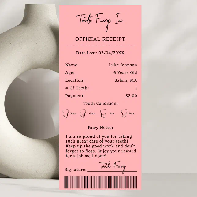 Tooth Fairy Receipt Certificate First Tooth Lost Invitation | Zazzle