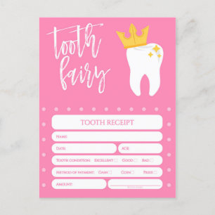 Tooth fairy receipt Lost Tooth Girls Pink Invitation Postcard