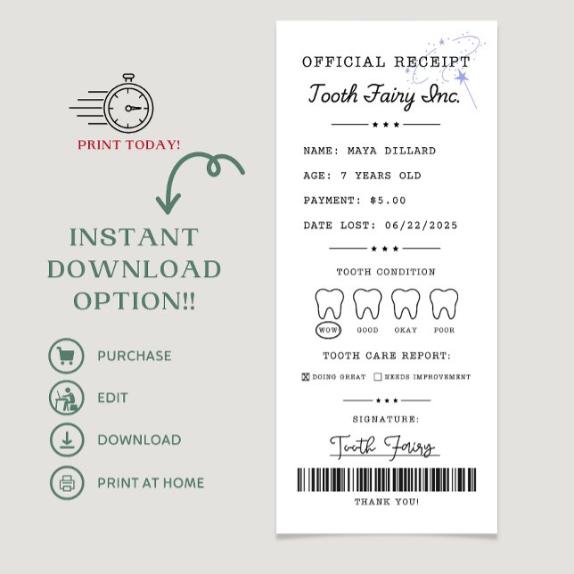 Tooth Fairy Receipt Printable Editable Invitation (tooth fairy, tooth fairy receipt, tooth fairy notification, tooth fairy letter, tooth fairy )