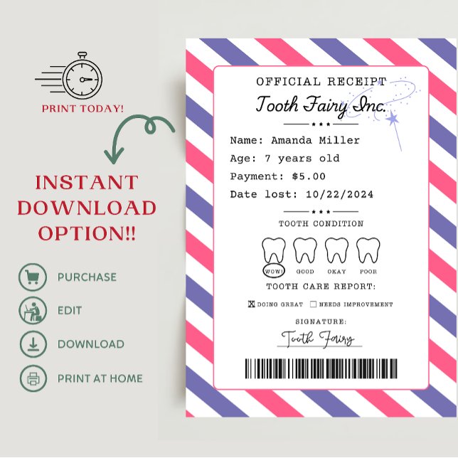 Tooth Fairy Receipt Printable Invitation (tooth fairy receipt, tooth fairy note, tooth fairy delay notification, tooth fairy)