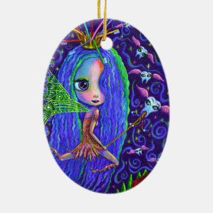 Tooth Fairy with Toothbrush Crown & Flying Teeth Ceramic Ornament