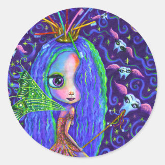 Tooth Fairy with Toothbrush Crown & Winged Teeth Classic Round Sticker