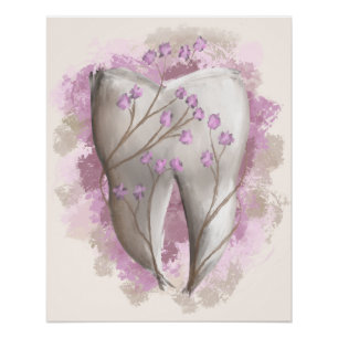 Tooth & Flowers, surrealistic painting. Dental art Poster