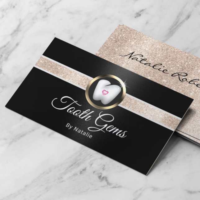Tooth Gems Modern Black Dental Beauty Salon Business Card (Creator Uploaded)