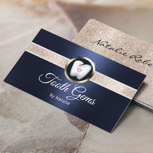 Tooth Gems Modern Navy Blue Dental Beauty Salon Business Card
