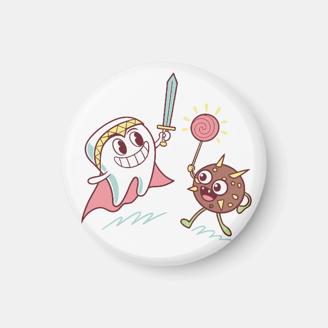 Tooth Hero vs Bacteria Monster Fun Dental Cartoon  Magnet (Front)