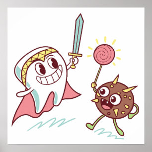 Tooth Hero vs Bacteria Monster Fun Dental Cartoon  Poster