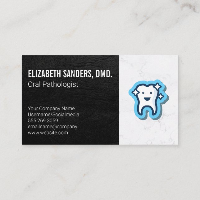 Tooth Icon | Leather Marble Background Business Card (Back)