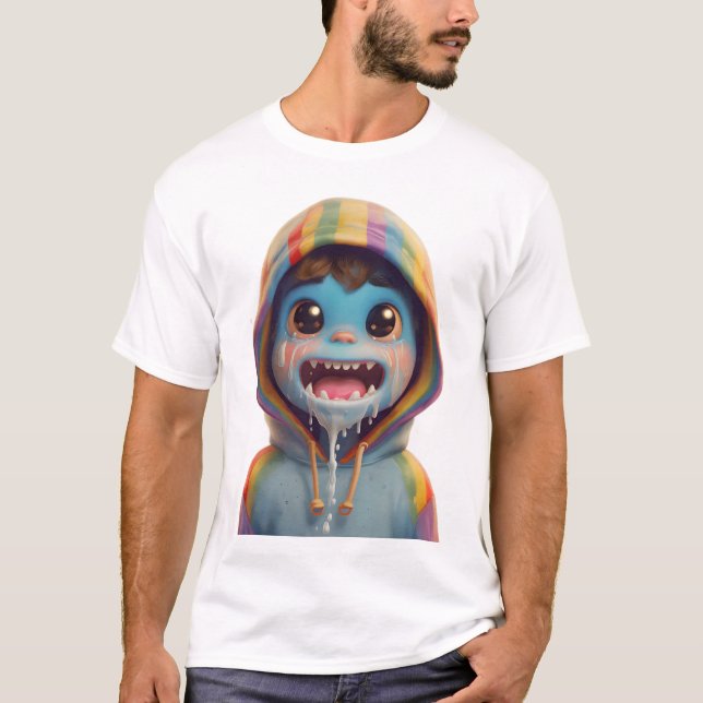 Tooth in Hoodie Crying Rainbow – Unique Art. T-Shirt (Front)