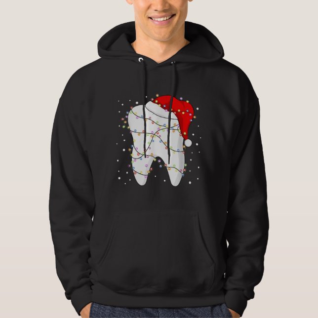 Tooth Lights Santa Hat Christmas Dentist Dental As Hoodie (Front)