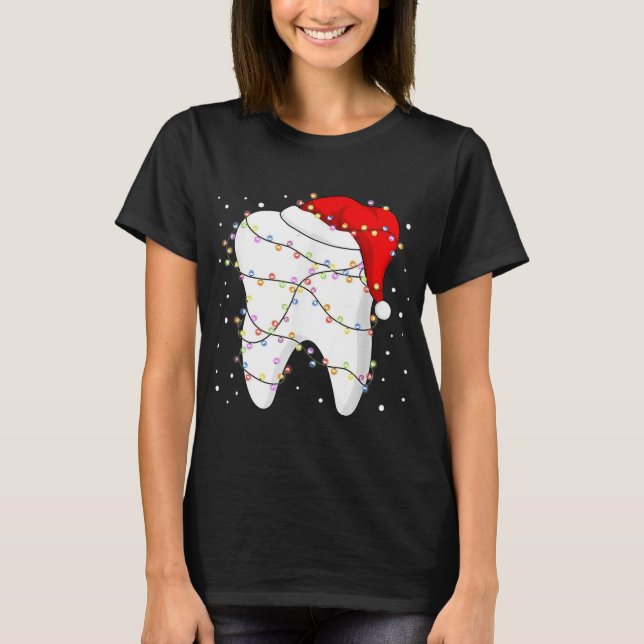 Tooth Lights Santa Hat Christmas Dentist Dental As T-Shirt (Front)