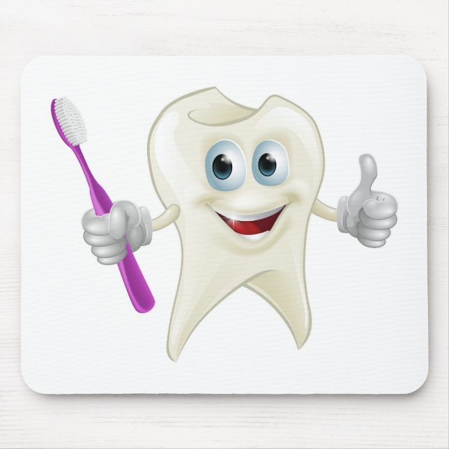 Tooth man holding a toothbrush mouse pad (Front)