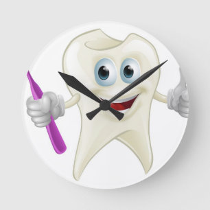 Tooth man holding a toothbrush round clock