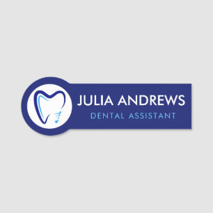 Tooth outline white blue dentist dental clinic name tag