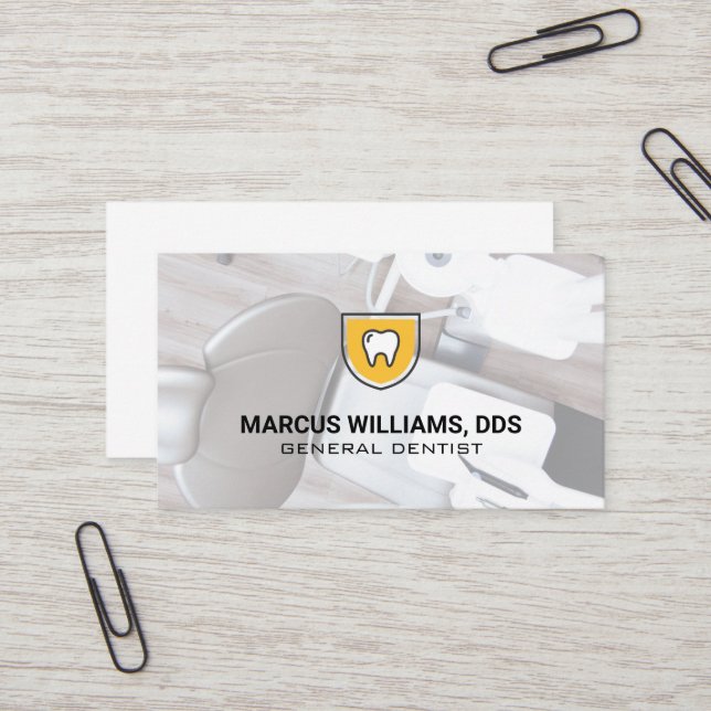 Tooth Shield Icon | Dentist Office Business Card (Front/Back In Situ)