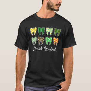 Tooth Teeth Leopard Plaid Dental Assistant St Patr T-Shirt
