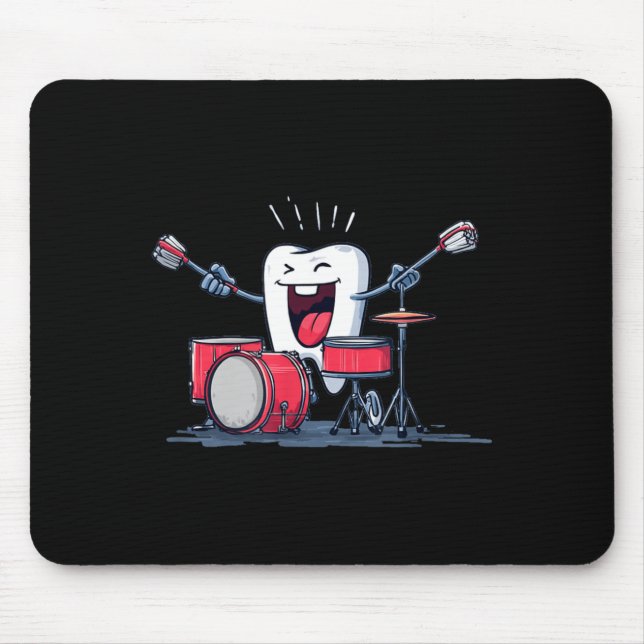 Tooth with Rocking Drums and Toothbrush Graphic Mouse Pad (Front)