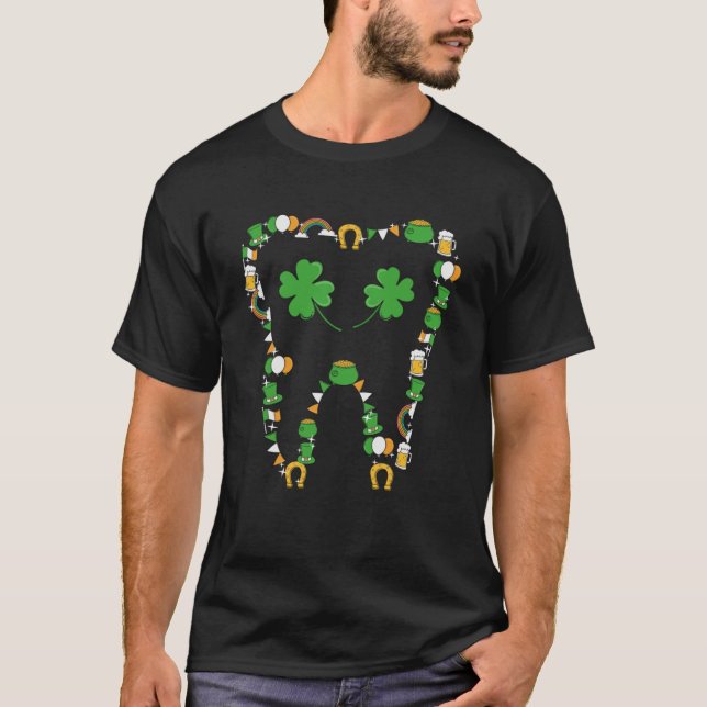 Tooth With Shamrocks Dental Assistant Happy St Pat T-Shirt (Front)