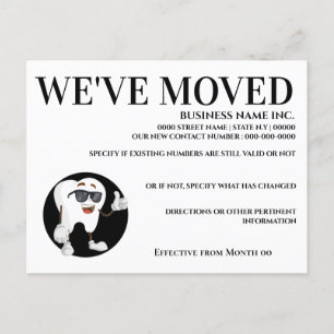Tooth with sunglasses thumbs up we've moved announcement postcard