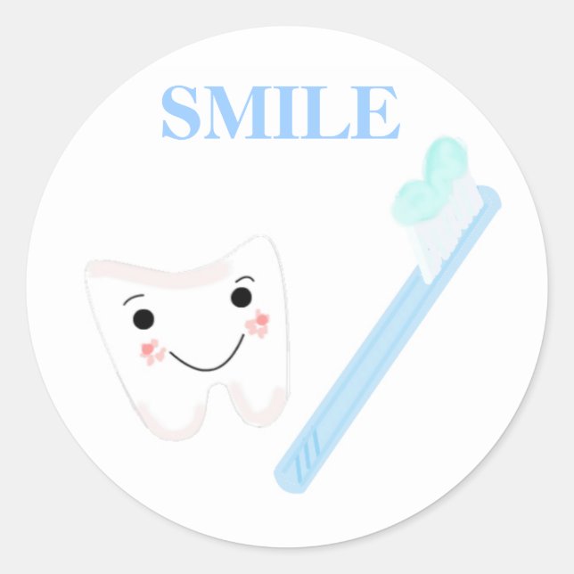 Toothbrush and Tooth Classic Round Sticker (Front)