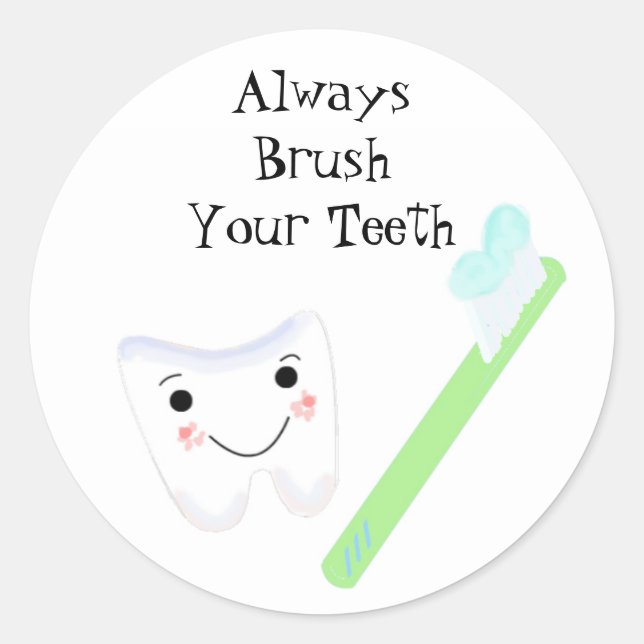 Toothbrush and Tooth Cute Dental Reminder Classic Round Sticker (Front)
