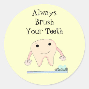 Toothbrush and Tooth Cute Dental Reminder Classic Round Sticker
