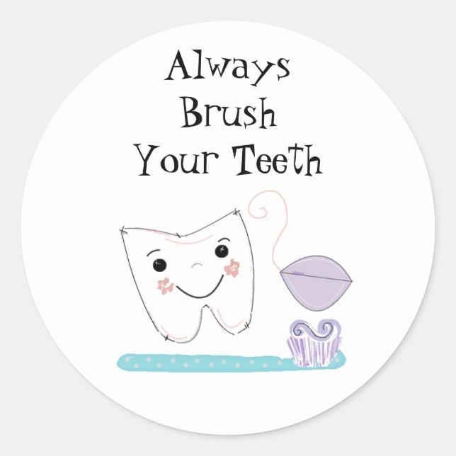 Toothbrush and Tooth Cute Dental Reminder Classic Round Sticker (Front)