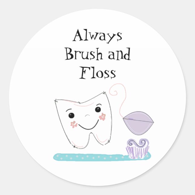 Toothbrush and Tooth Cute Dental Reminder Classic Round Sticker (Front)