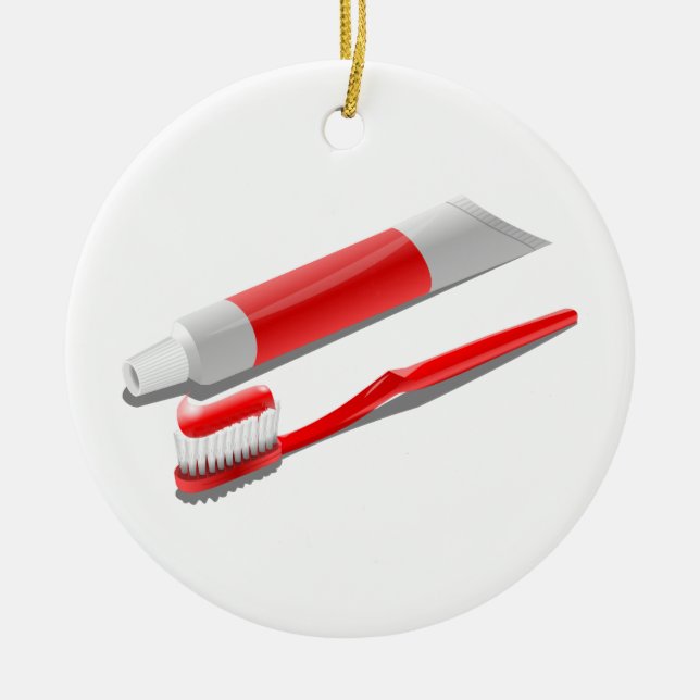Toothbrush And Toothpaste Ceramic Ornament (Front)