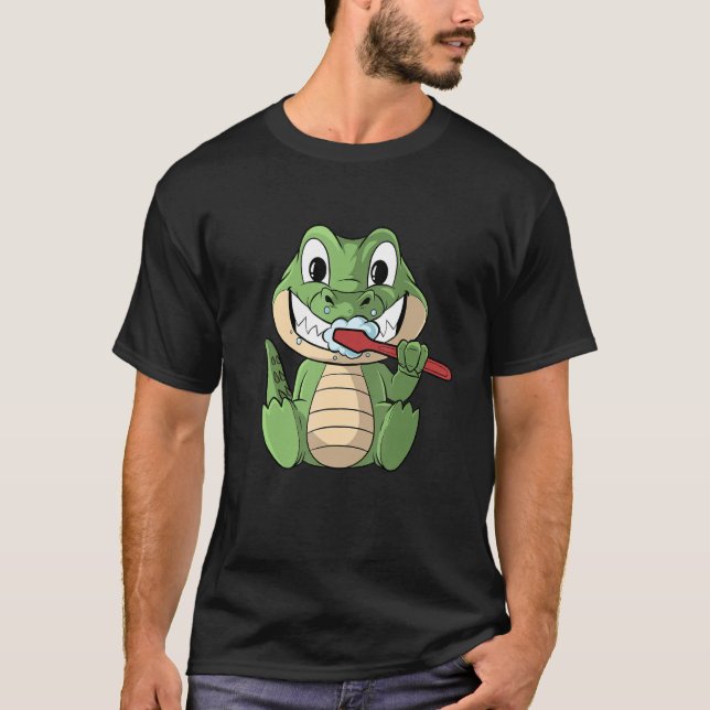 Toothbrush Crocodile Brushing Teeth T-Shirt (Front)