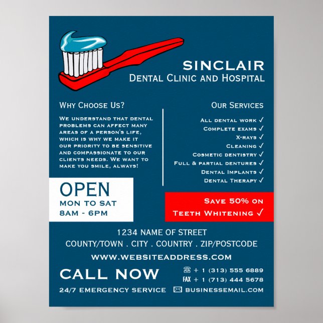 Toothbrush & Toothpaste, Dentistry, Dentist Advert Poster (Front)