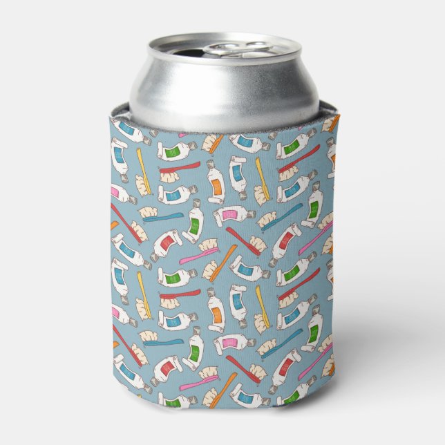 Toothbrush & Toothpaste Pattern Can Cooler (Can Front)