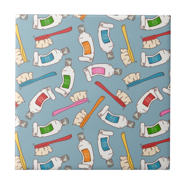 Toothbrush & Toothpaste Pattern Ceramic Tile (Front)