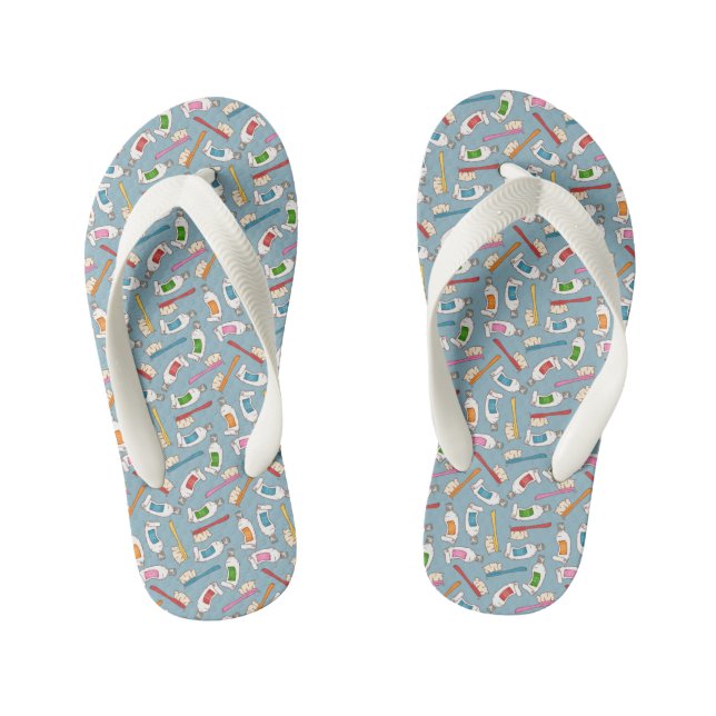 Toothbrush & Toothpaste Pattern Kid's Thongs (Footbed)
