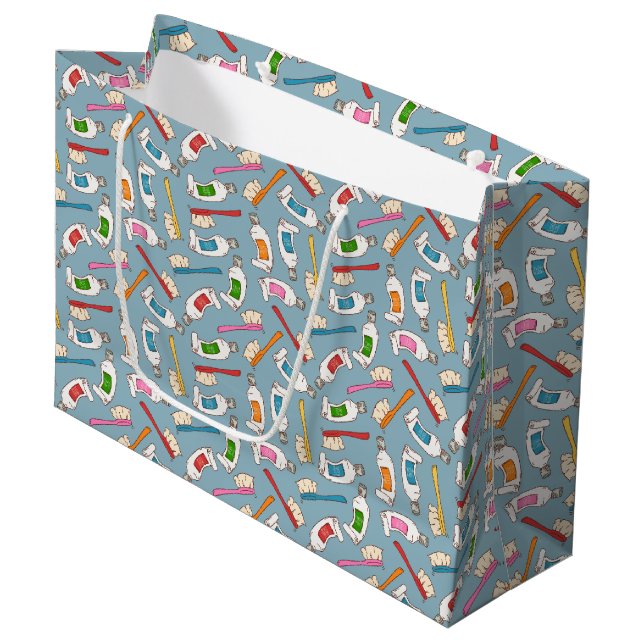 Toothbrush & Toothpaste Pattern Large Gift Bag (Front Angled)