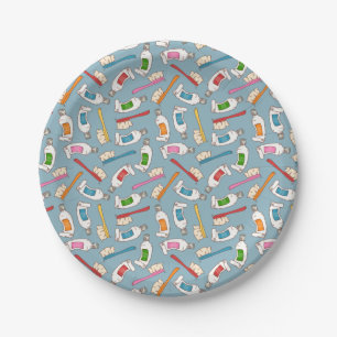 Toothbrush & Toothpaste Pattern Paper Plate