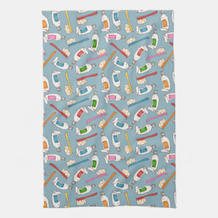 Toothbrush & Toothpaste Pattern Tea Towel
