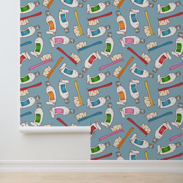 Toothbrush & Toothpaste Pattern Wallpaper (Application)