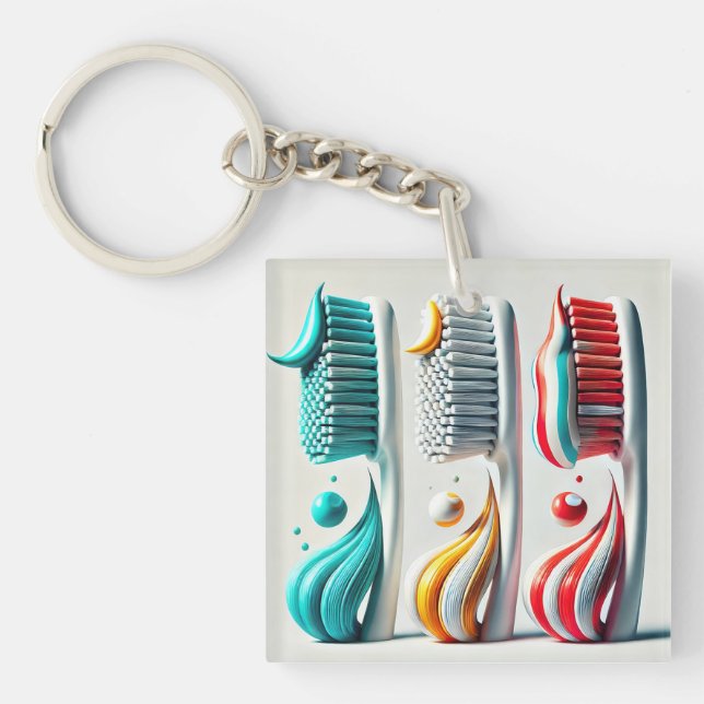 Toothbrush Trio. Minimalist Art for Dental Clinic Key Ring (Front)
