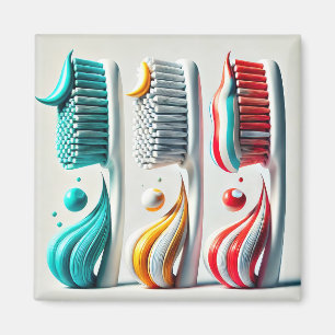 Toothbrush Trio. Minimalist Art for Dental Clinic Magnet