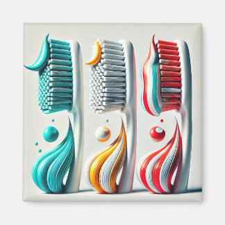 Toothbrush Trio. Minimalist Art for Dental Clinic Magnet
