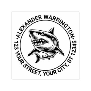 Toothy Great White Shark Name Return Address Self-inking Stamp