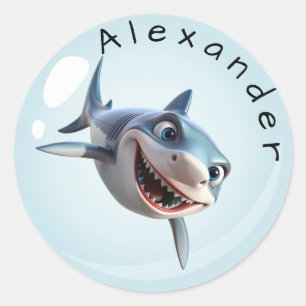 Toothy Shark Personalise Classic Round Sticker